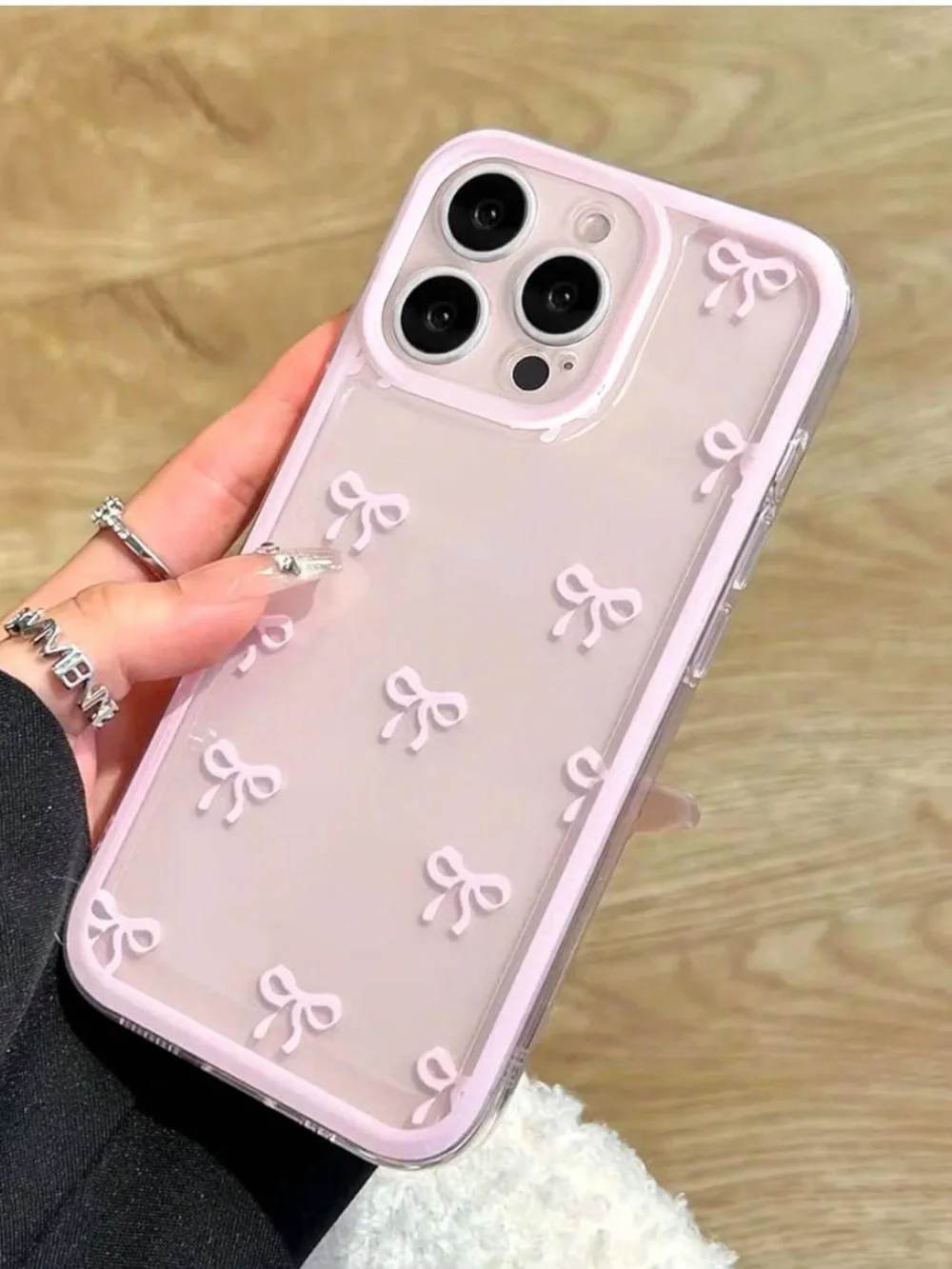 Pink Bow Pattern Phone Case for iPhone - Clear Pink Protective Cover
